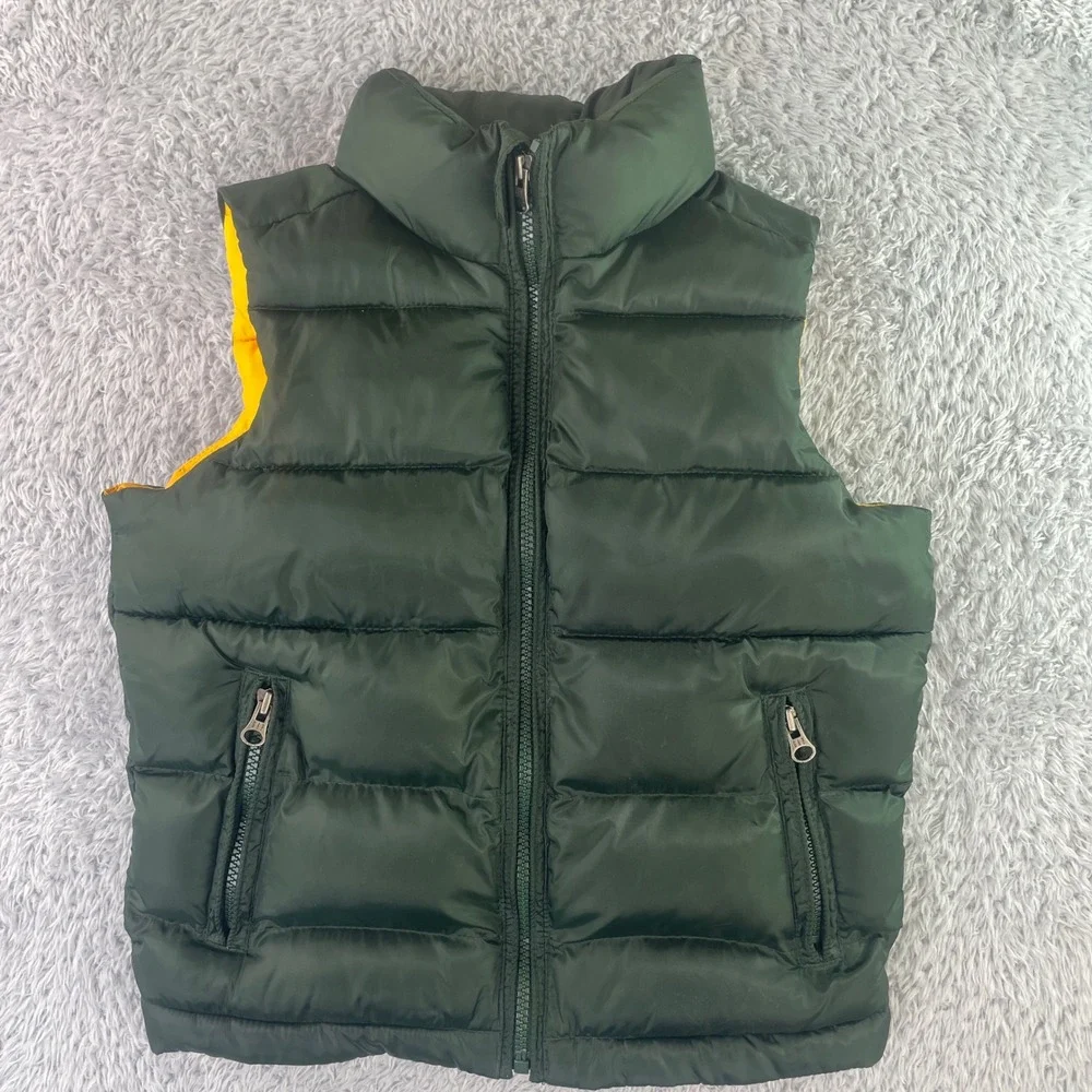 Gap Puffer Vest‎ Boys Size S 6-7 Green Yellow Quilted Full Zip Sleeveless Jacket